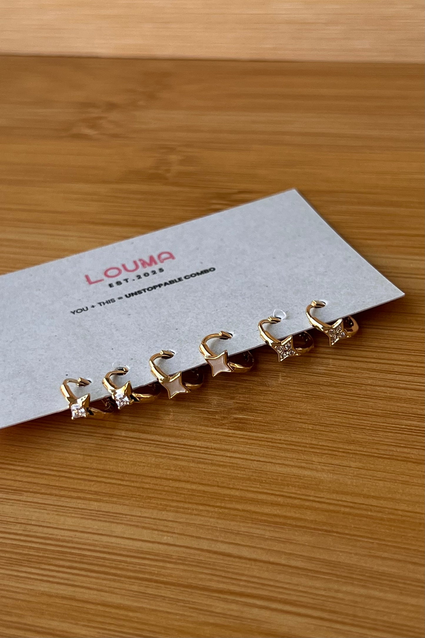 Mini compass star earring stack