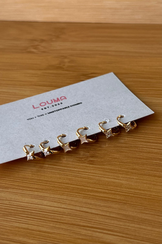 Mini compass star earring stack